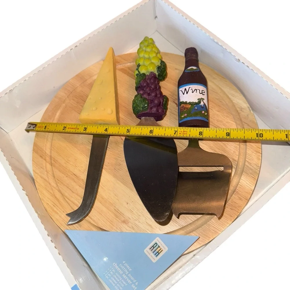 NEW 4Pc Cutting Board & Cheese Server Set Figural Wine Cheese Grapes